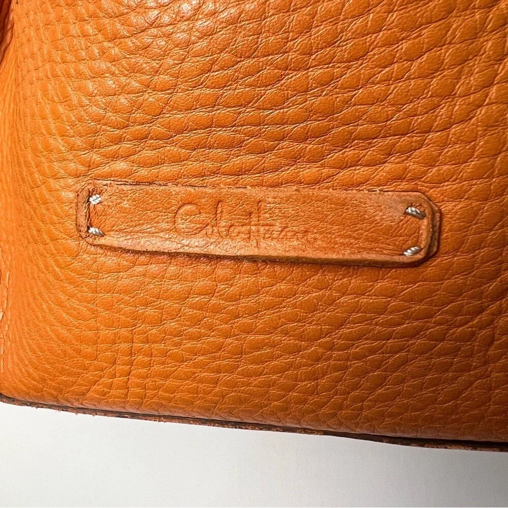Cole Haan - Women's Vintage Pebbled Leather Orange Hobo Purse Slouchy Ruched Y2K